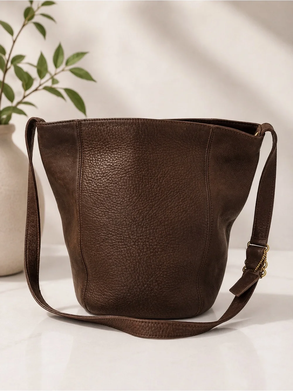 Coach Dark Brown Pebbled Leather Hobo Bag